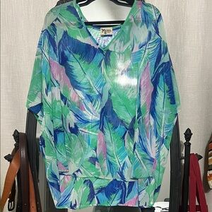 Show Me Your MuMu Green and Blue Leaf Print Blouse